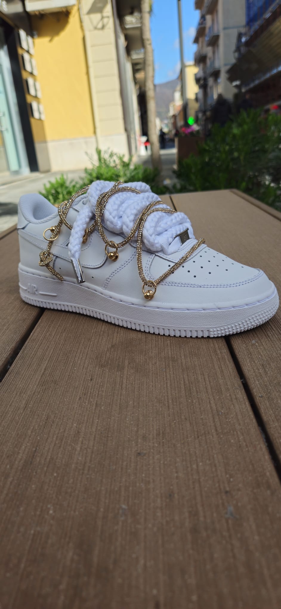 Nike air Force Rope Laces Swarovski oro